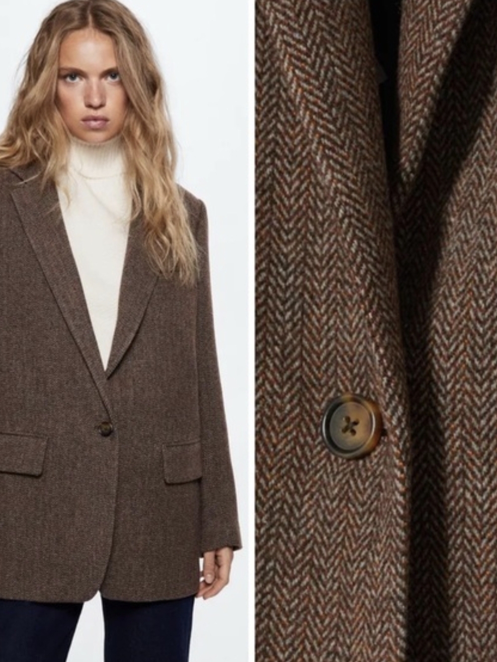 Mango Wool Blend Blazer Herringbone New XL